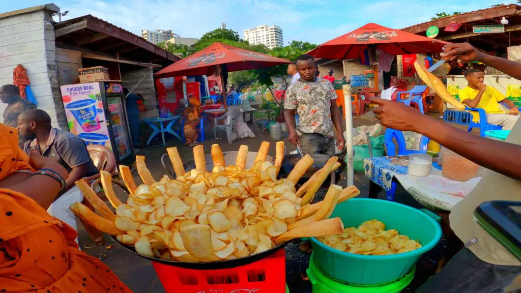 People selling crips and Cassava at Mama Ngina Waterfront