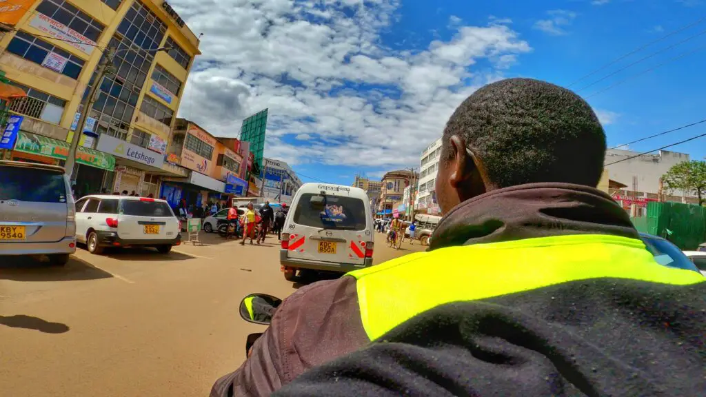 Riding on a motorcycle in Eldoret Town