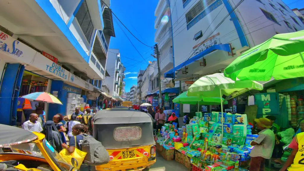 Biashara streets in Mombasa people busy doing business 