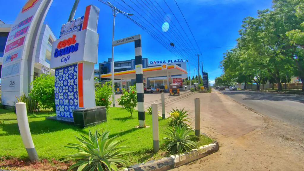 A view of a street at Nyali in Mombasa around a gas station along links road