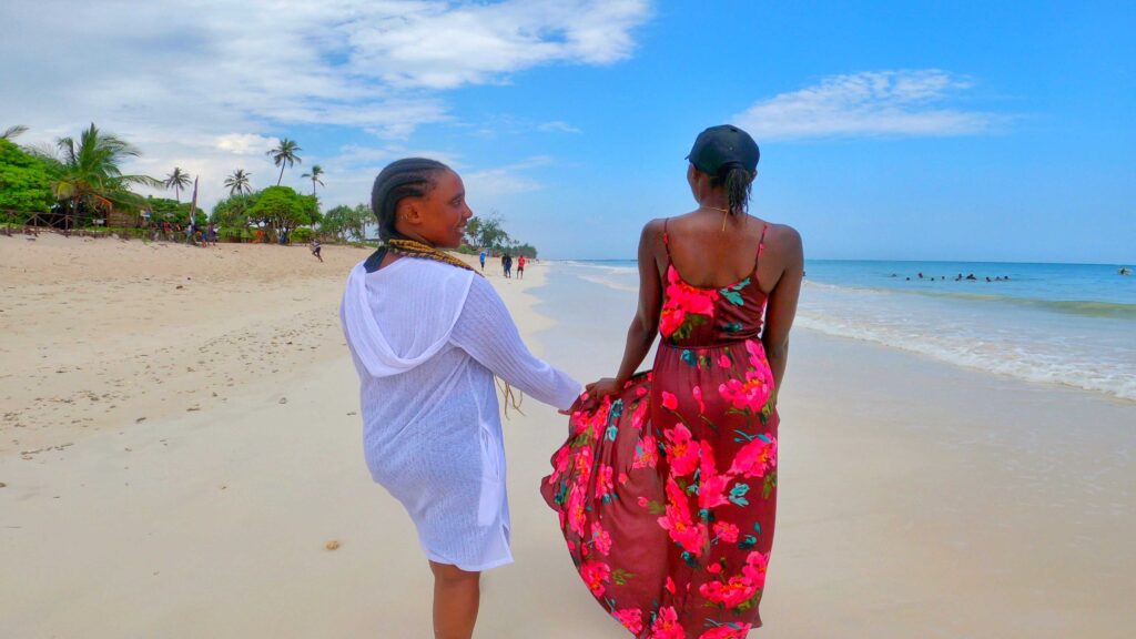 Beautiful girls enjoying Diani Beach