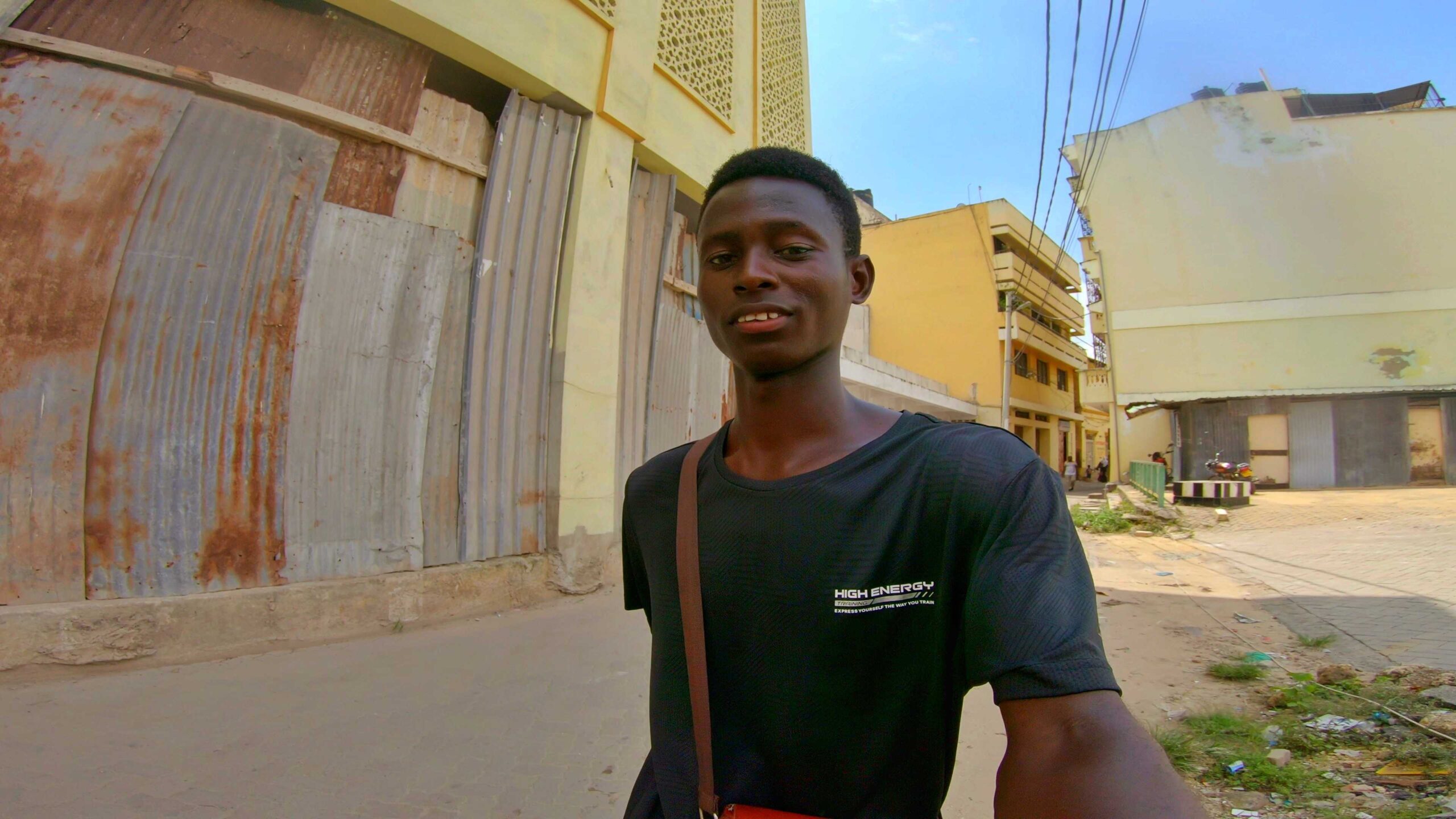 An image of me walking in Mombasa old town 