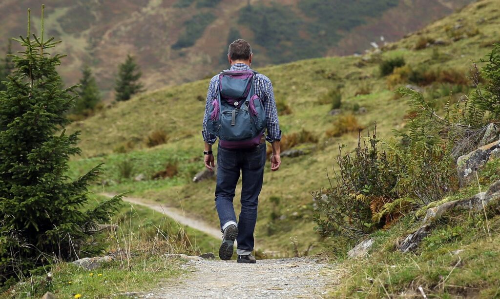 A man hiking alone 