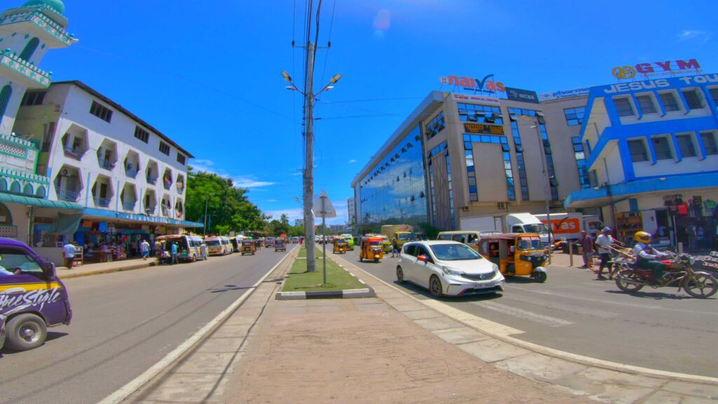 Buildings and shopping center along Jomo Kenyatta avenue in Mombasa CBD 