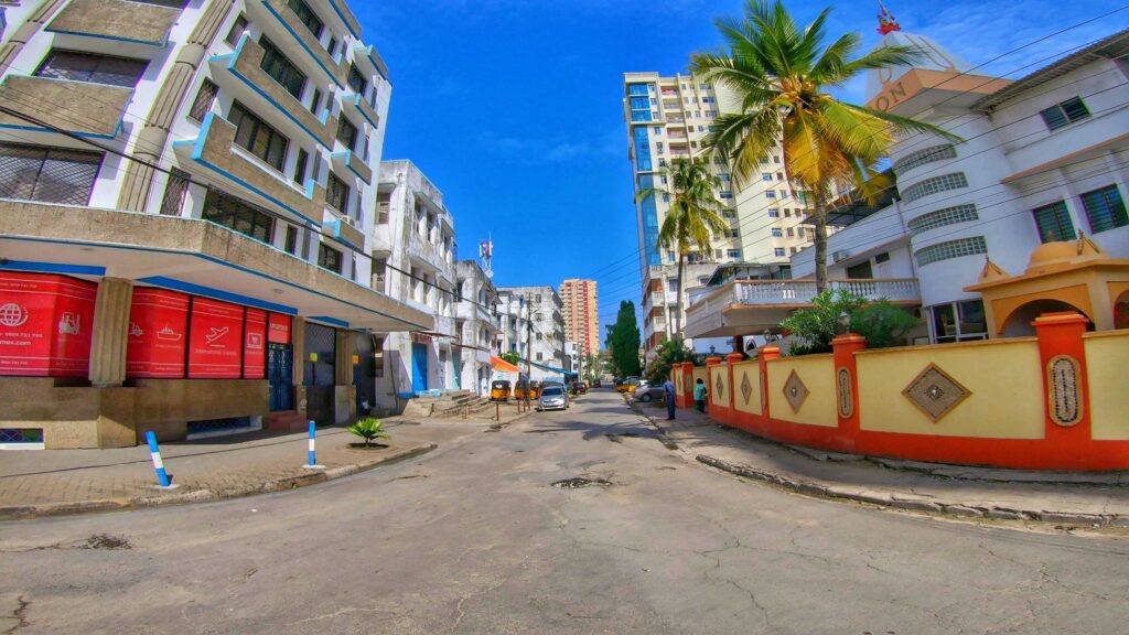 The streets of Mombasa with palm trees