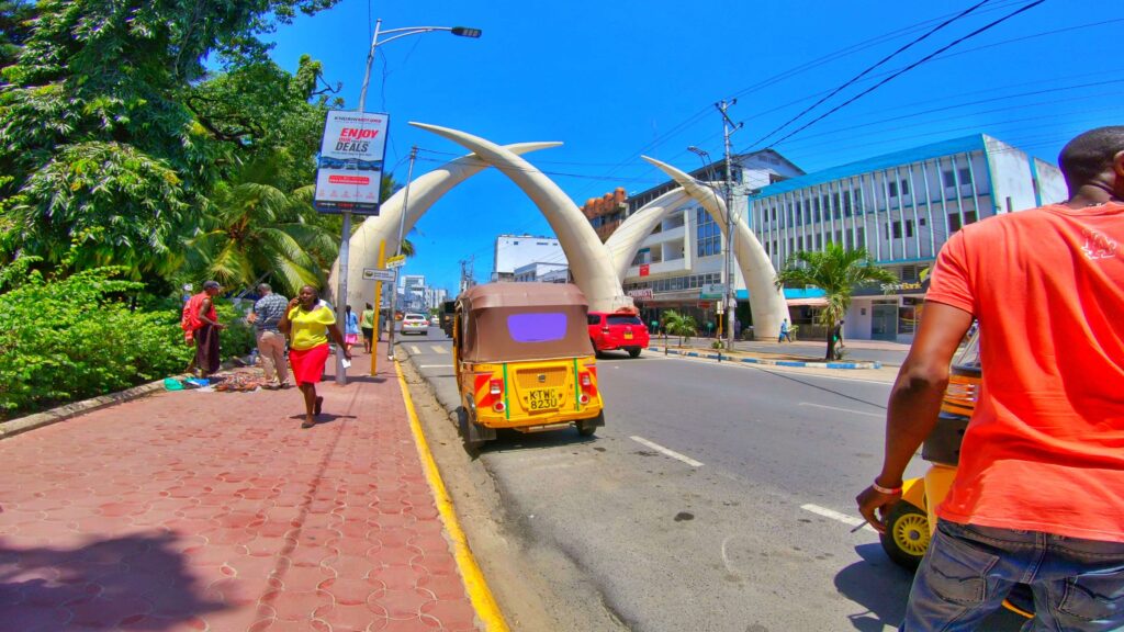 Tusk monuments at Moi Avenue in Mombasa town 